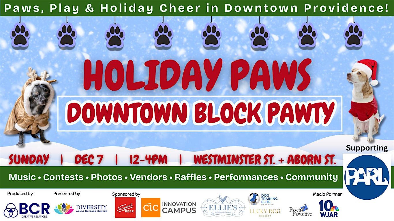 Holiday Paws Downtown Block Pawty at Corner of Westminster + Aborn Streets – Downtown Providence – Providence, RI