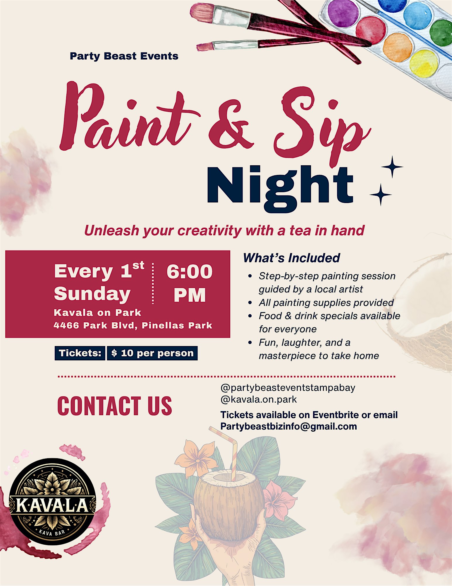 Paint & Sip Night at Kavala on Park at Kavala On Park – Pinellas Park, FL