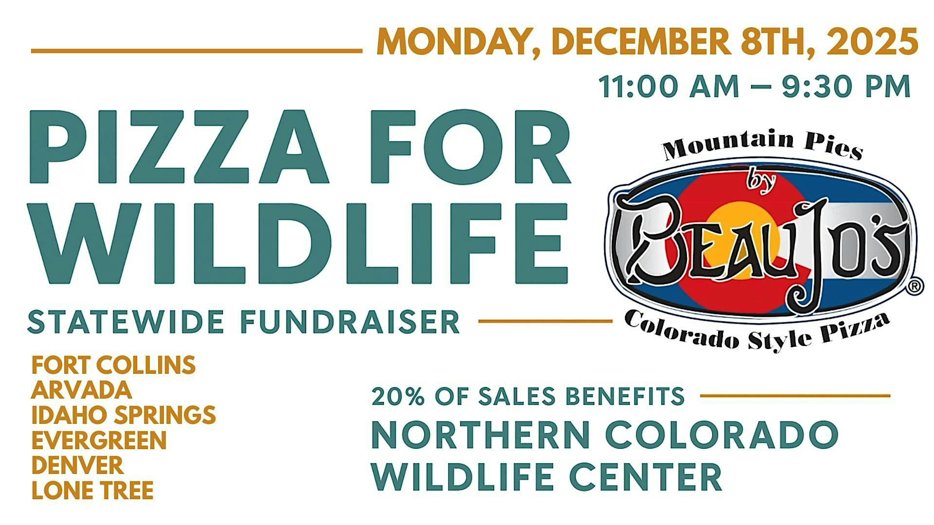 Pizza for Wildlife Fundraiser @ Beau Jo’s Pizza! at Beau Jo’s Evergreen – Evergreen, CO
