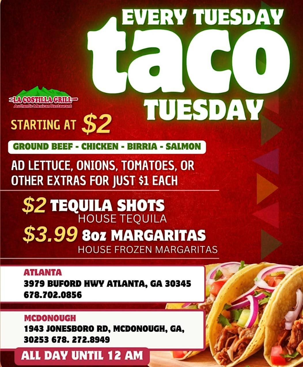 LA COSTILLA TACO TUESDAYS at La Costilla Grill Atlanta – Atlanta, GA