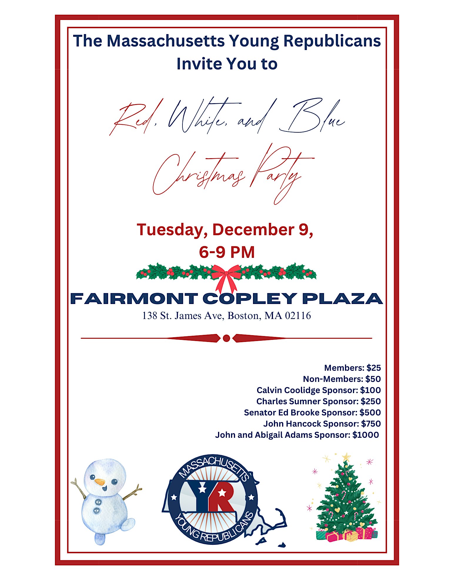 2025 Massachusetts Young Republican Christmas Party at Fairmont Copley Plaza Boston – Boston, MA
