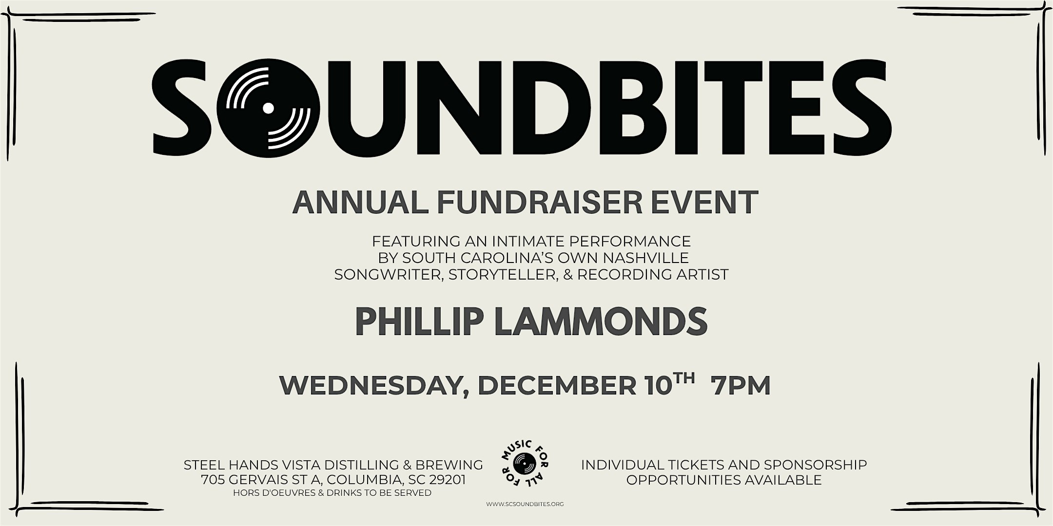 SC SoundBites Annual Fundraiser Event at Steel Hands Vista Distilling and Brewing – Columbia, SC