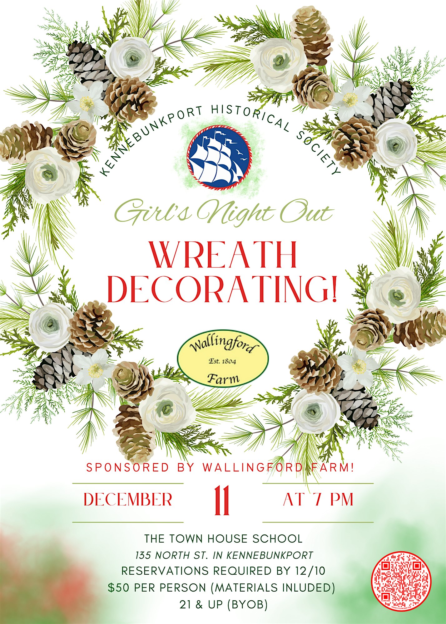 Girl’s Night Out: Wreath Decorating! at The Town House School – Kennebunkport, ME