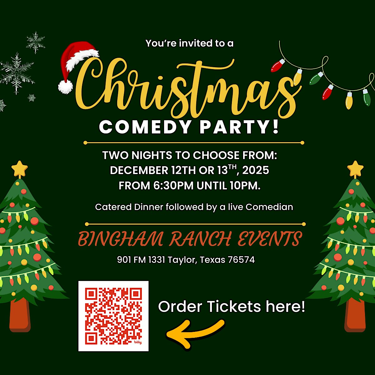 Comedy Christmas Party in Taylor, Texas at Bingham Ranch Events – Taylor, TX