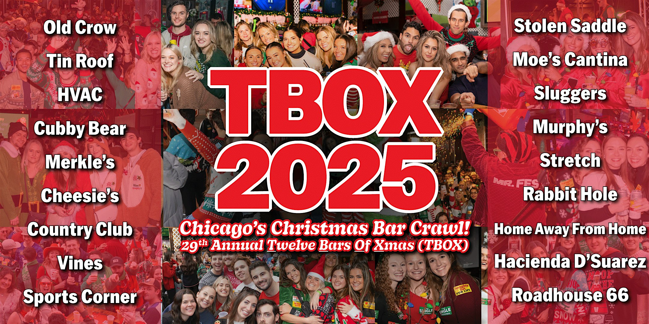 TBOX | Chicago’s 29th Annual 12 Bars of Xmas/Santa Crawl | 20+ Wrigley Bars at Wrigleyville’s Best Bars (Full List in Event Description) – Chicago, IL
