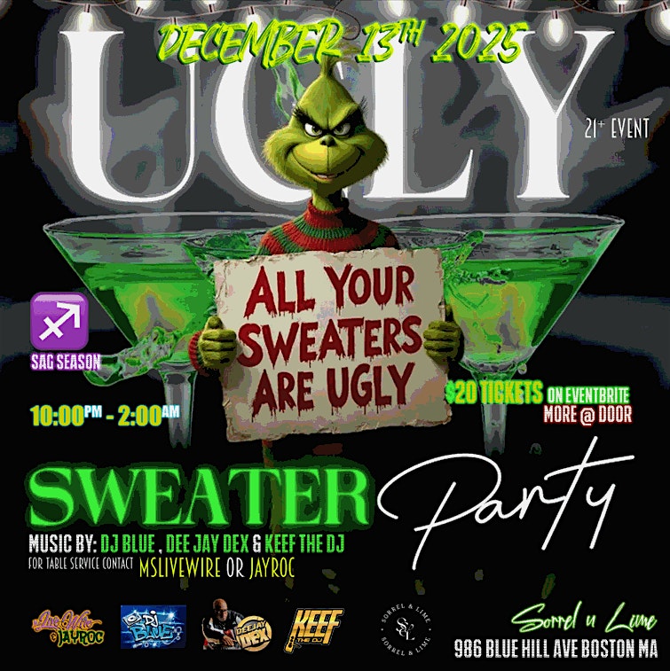 Ms. LiveWire & JayRoc Ugly Sweater Party at Sorrel & Lime – Boston, MA