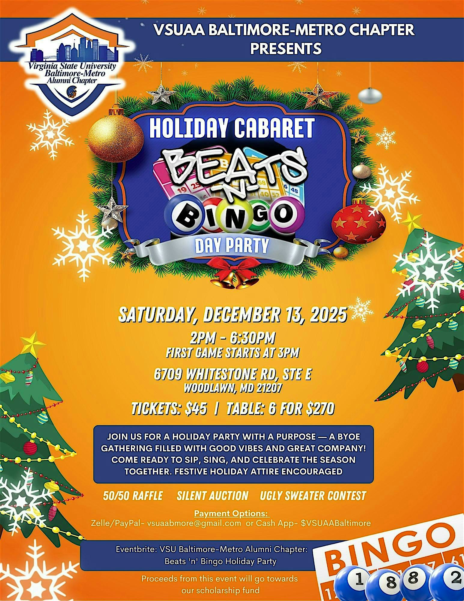VSU Baltimore-Metro Alumni Chapter: Beats ‘n’ Bingo Holiday Party at 6709 Whitestone Rd suite e – Woodlawn, MD