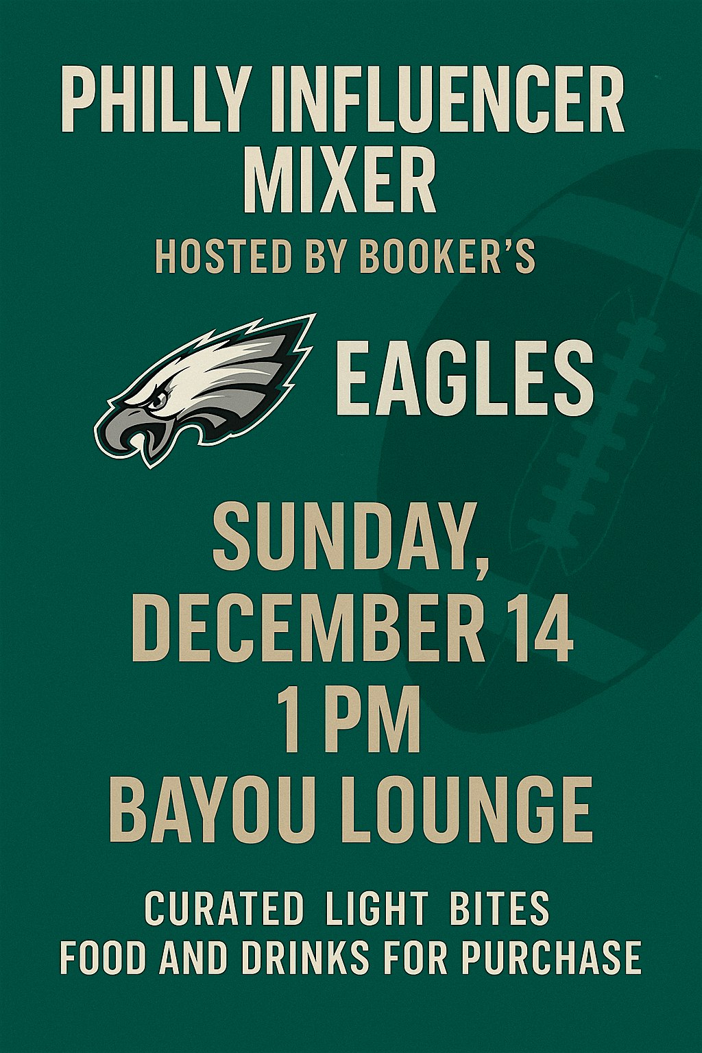Philly Influencer Mixer: Eagles Game Day at Bookers at Bayou Lounge and Bar – Philadelphia, PA