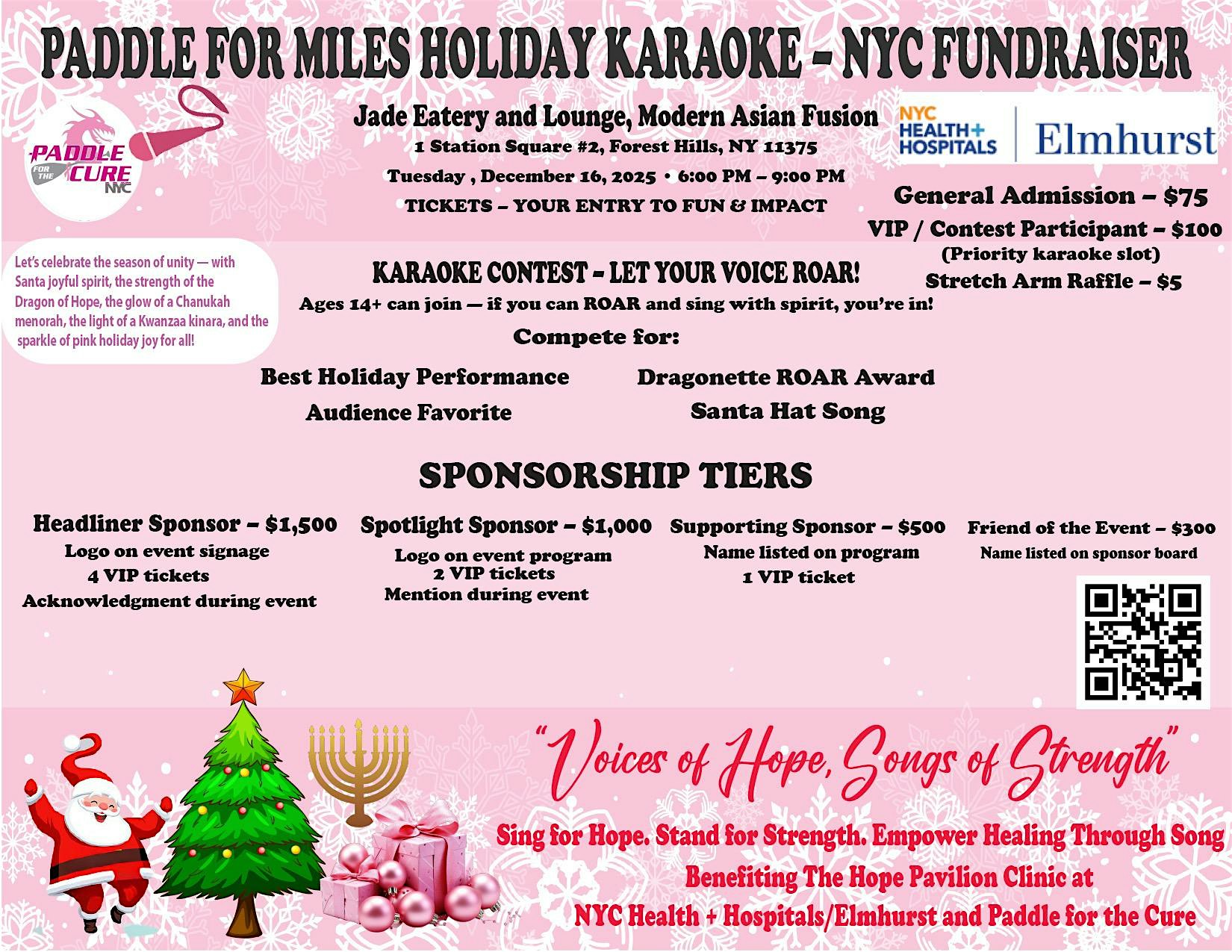 Paddle for Miles Holiday Karaoke-NYC Fundraiser at Jade Eatery And Lounge – Queens, NY