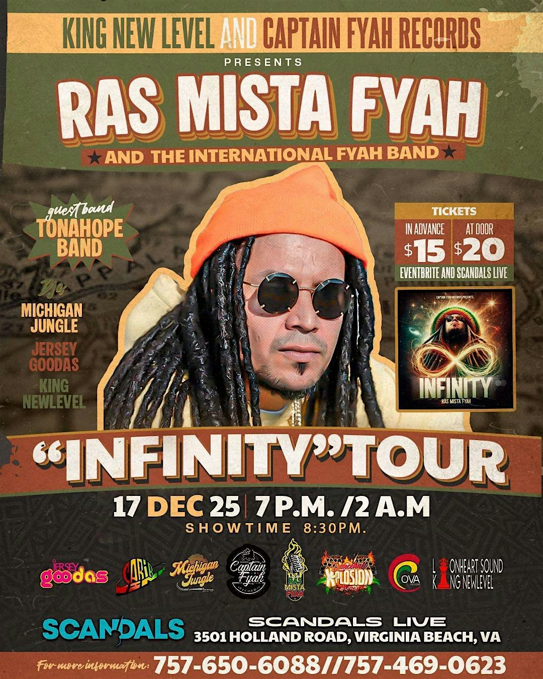 King New Level & Captain Fyah Records presents ” Infinity” Tour RAS MISTA F at Scandals Live – Virginia Beach, VA