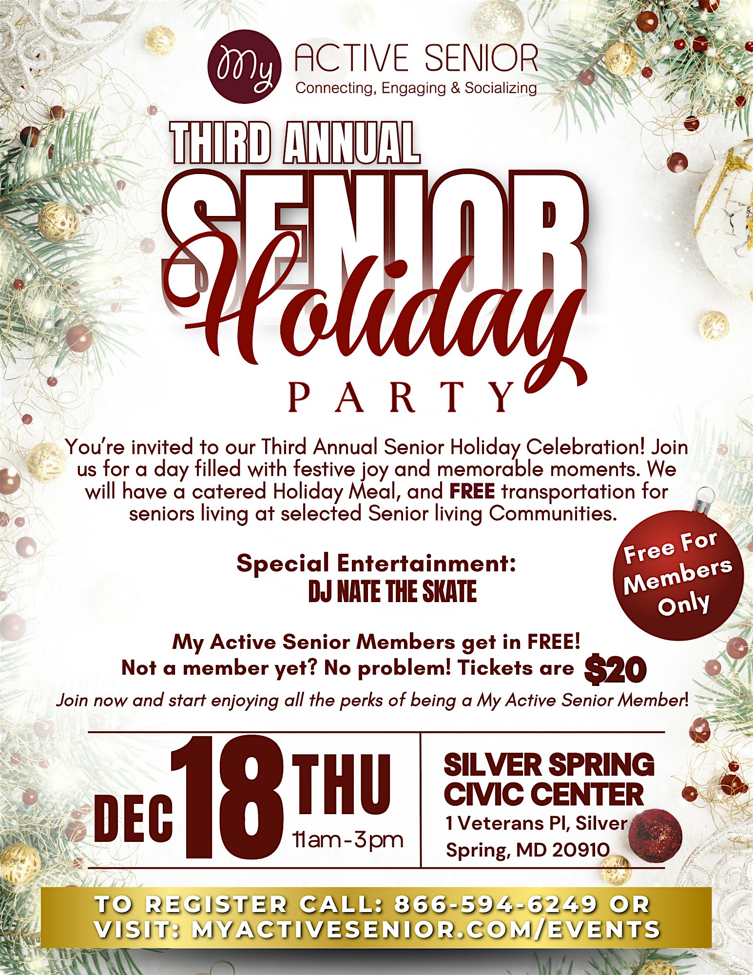 My Active Senior Holiday Party! at 1 Veterans Pl – Silver Spring, MD