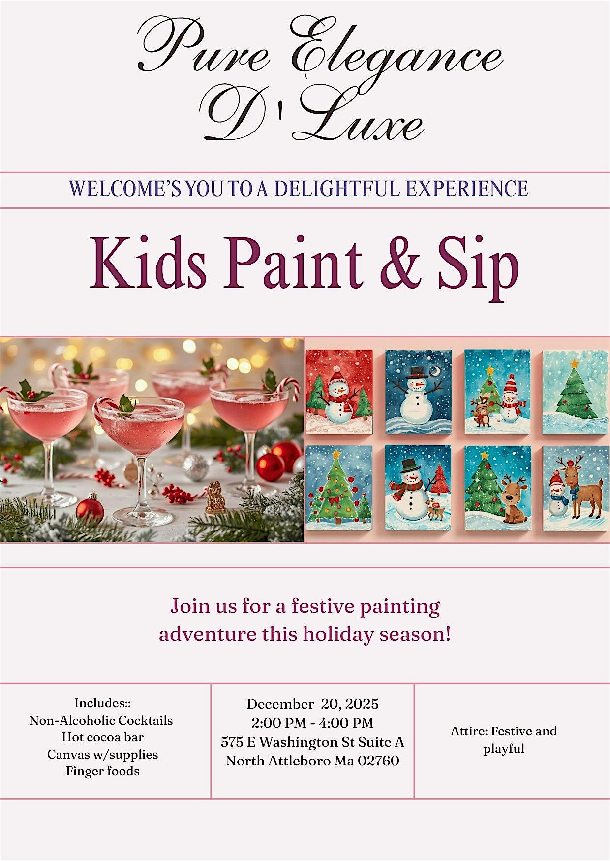Pure Elegance D’Luxe’s Kids Sip & Paint at Pure Elegance D’Luxe Event Venue – North Attleborough, MA