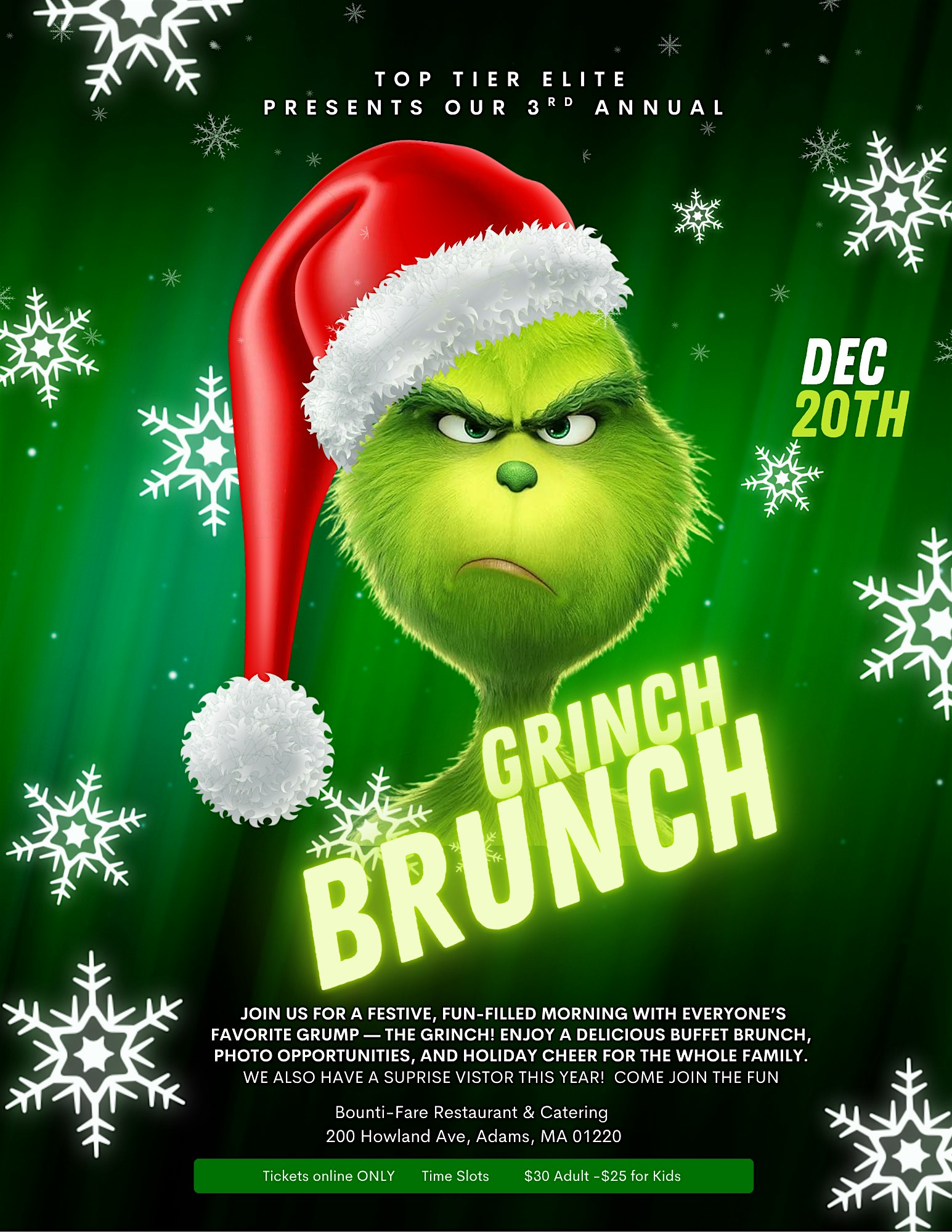 Grinch Brunch at Bounti-Fare Restaurant & Catering – Adams, MA