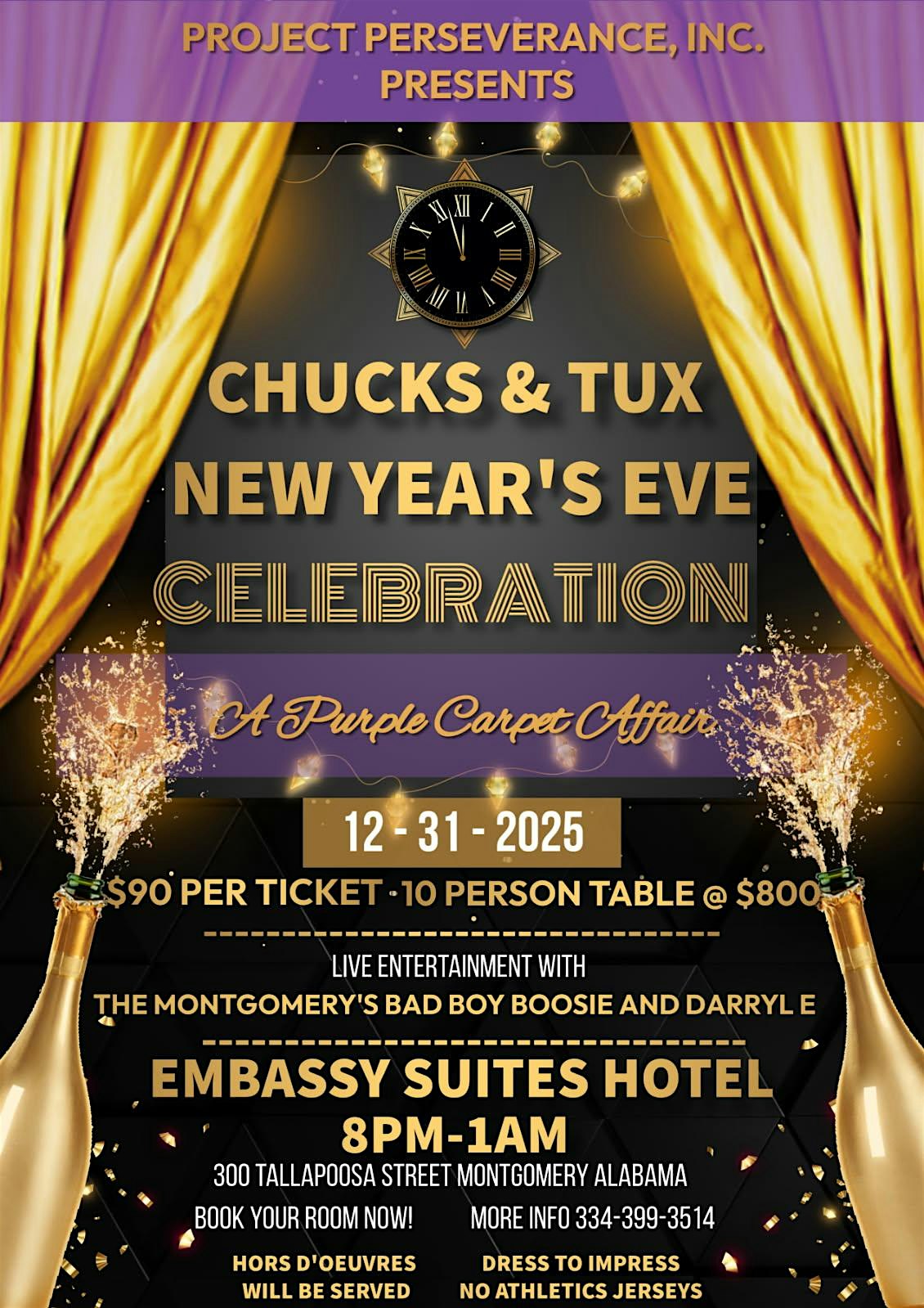 2025 New Year’s Eve Celebration – Tux and Chucks at Embassy Suites by Hilton Montgomery Hotel & Conference Center – Montgomery, AL