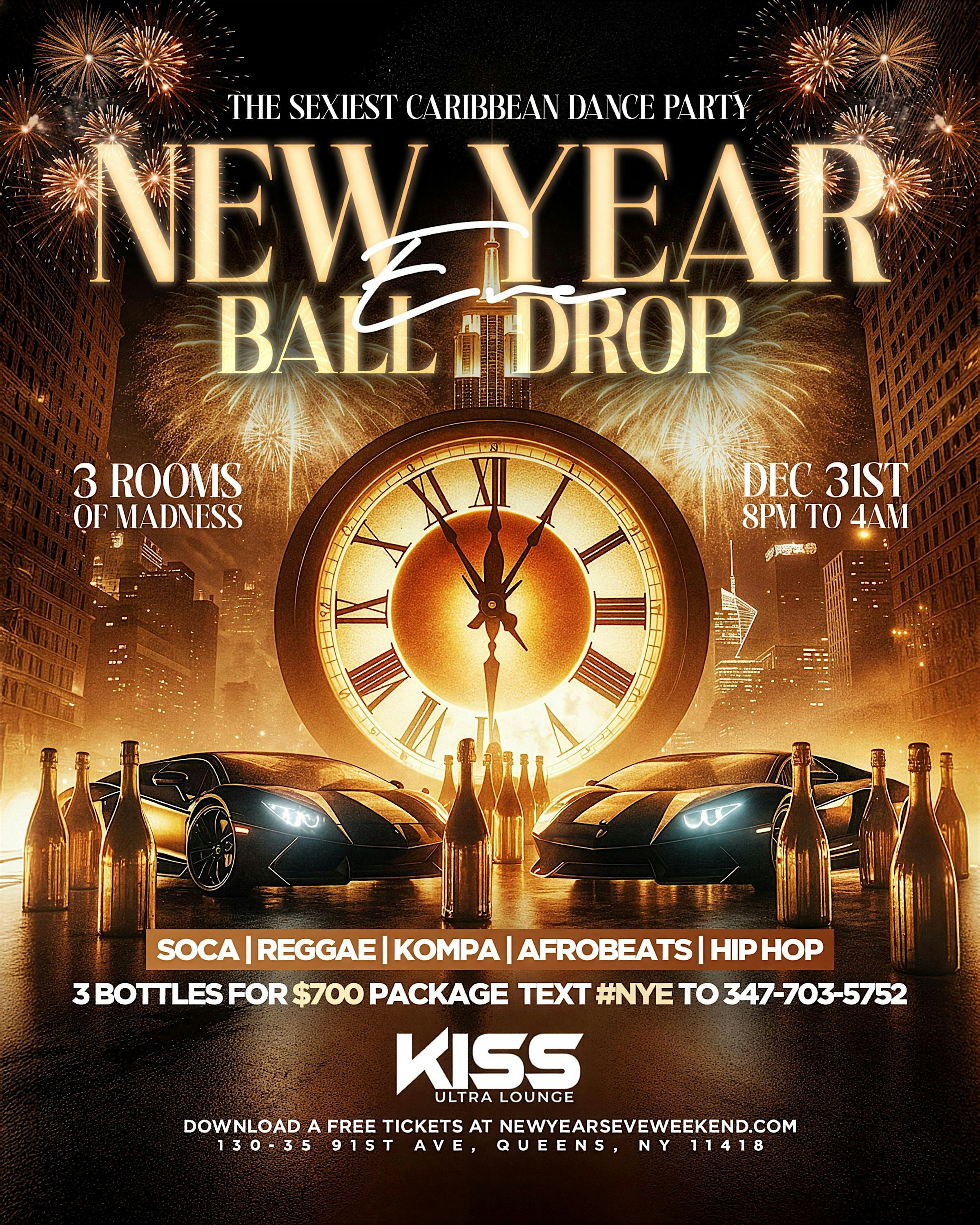 NEW YEARS EVE BALL DROP PARTY AT KISS LOUNGE (8pm-4am) at Kiss Lounge – Queens, NY