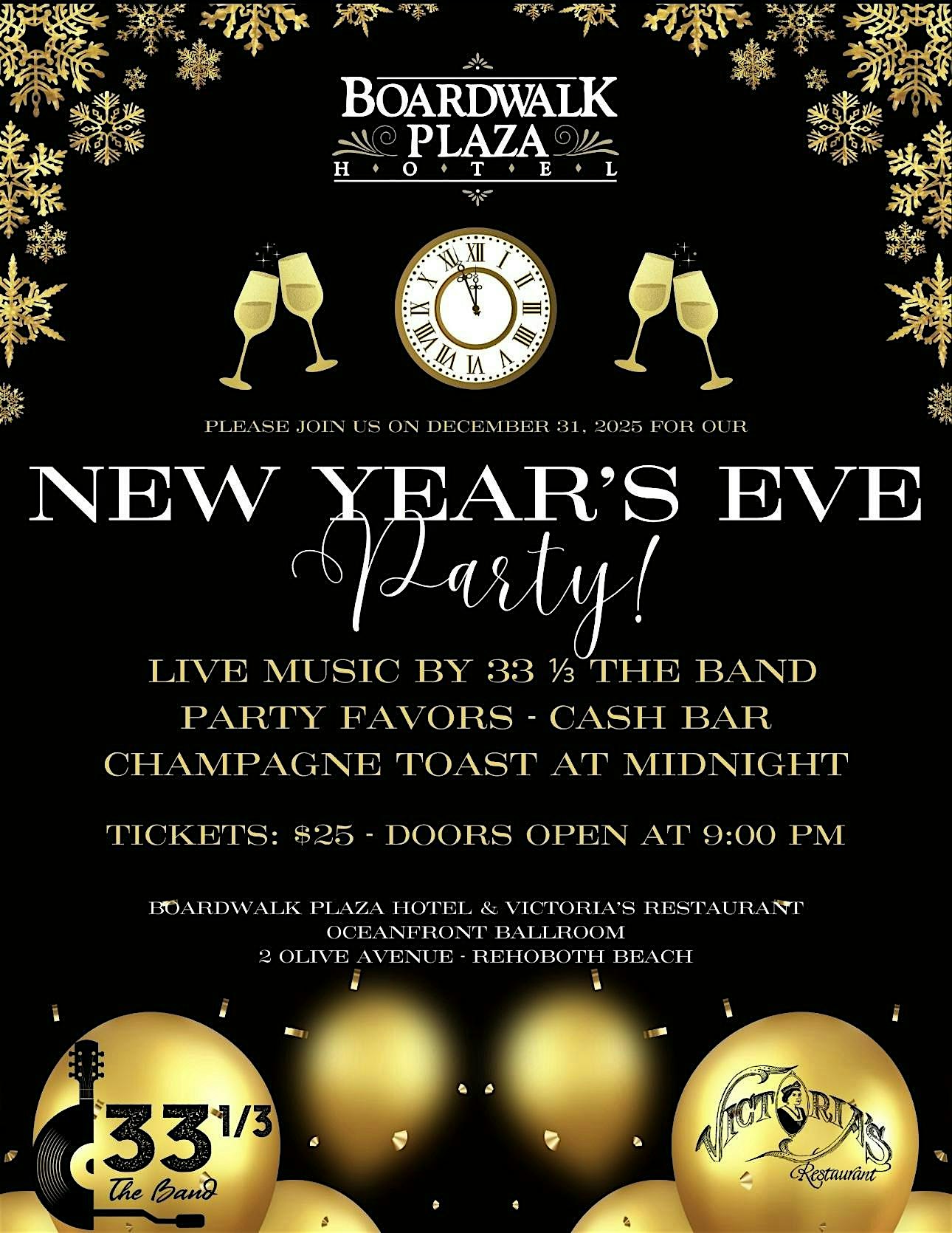 New Year’s Eve Bash at Victoria’s Restaurant – Rehoboth Beach, DE