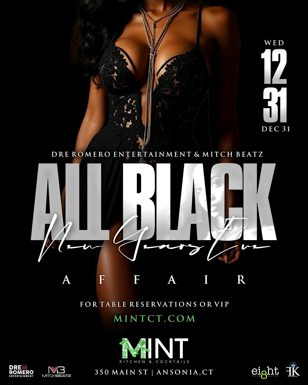 ALL BLACK NEW YEARS EVE AFFAIR at Mint Kitchen & Cocktails – Ansonia, CT
