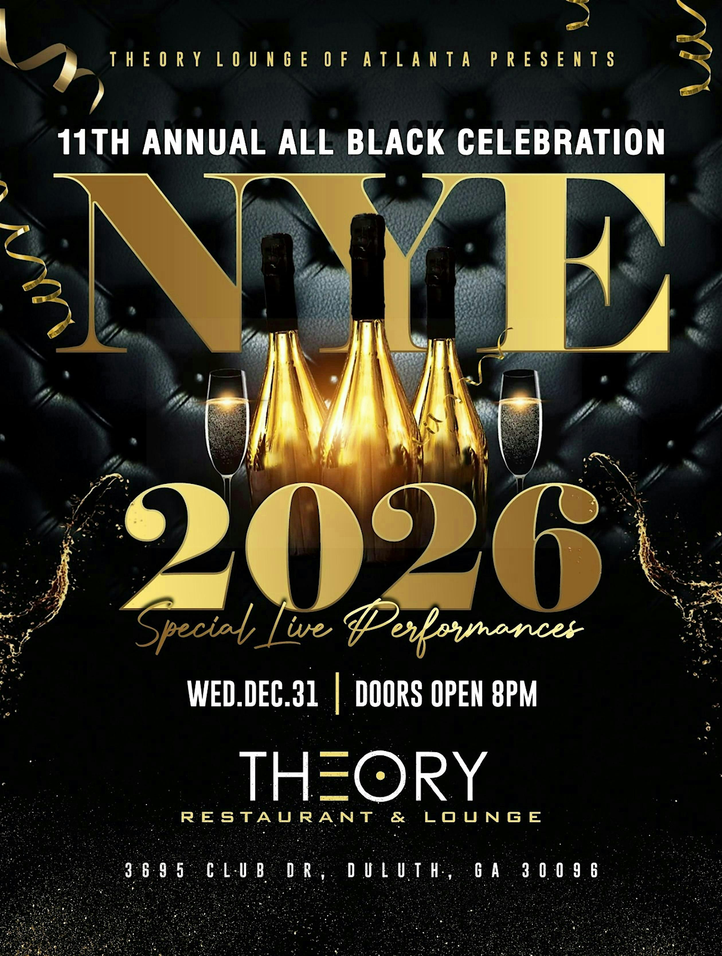 NYE 2026 ALL BLACK PARTY Live Entertainment & Dance. Theory Atlanta! at THEORY RESTAURANT & LOUNGE – Duluth, GA