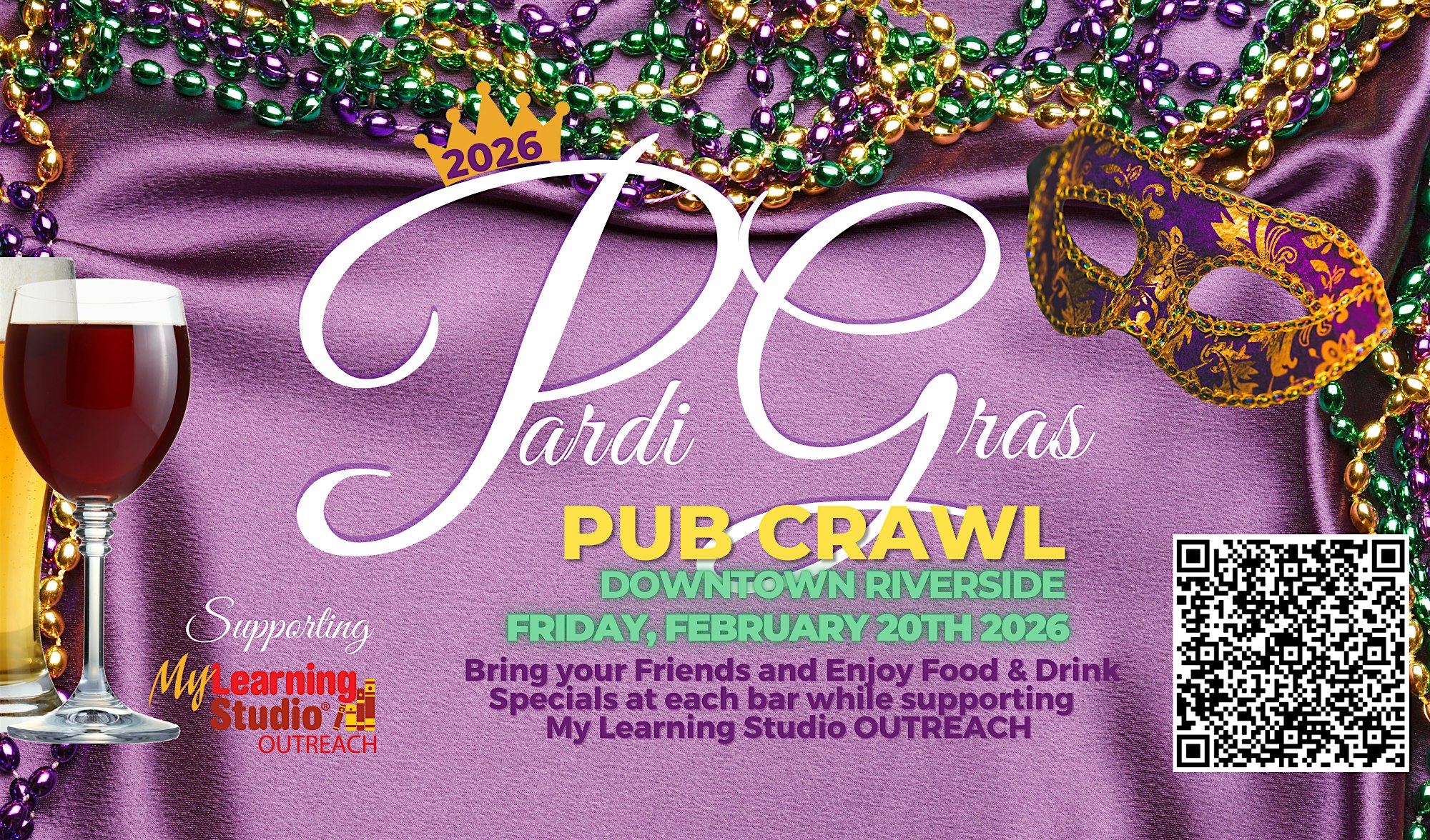 Pardi Gras Pub Crawl 2026 – Downtown Riverside – Fundraiser for MLSO at Loft 84 Wedding & Event Center – Riverside, CA