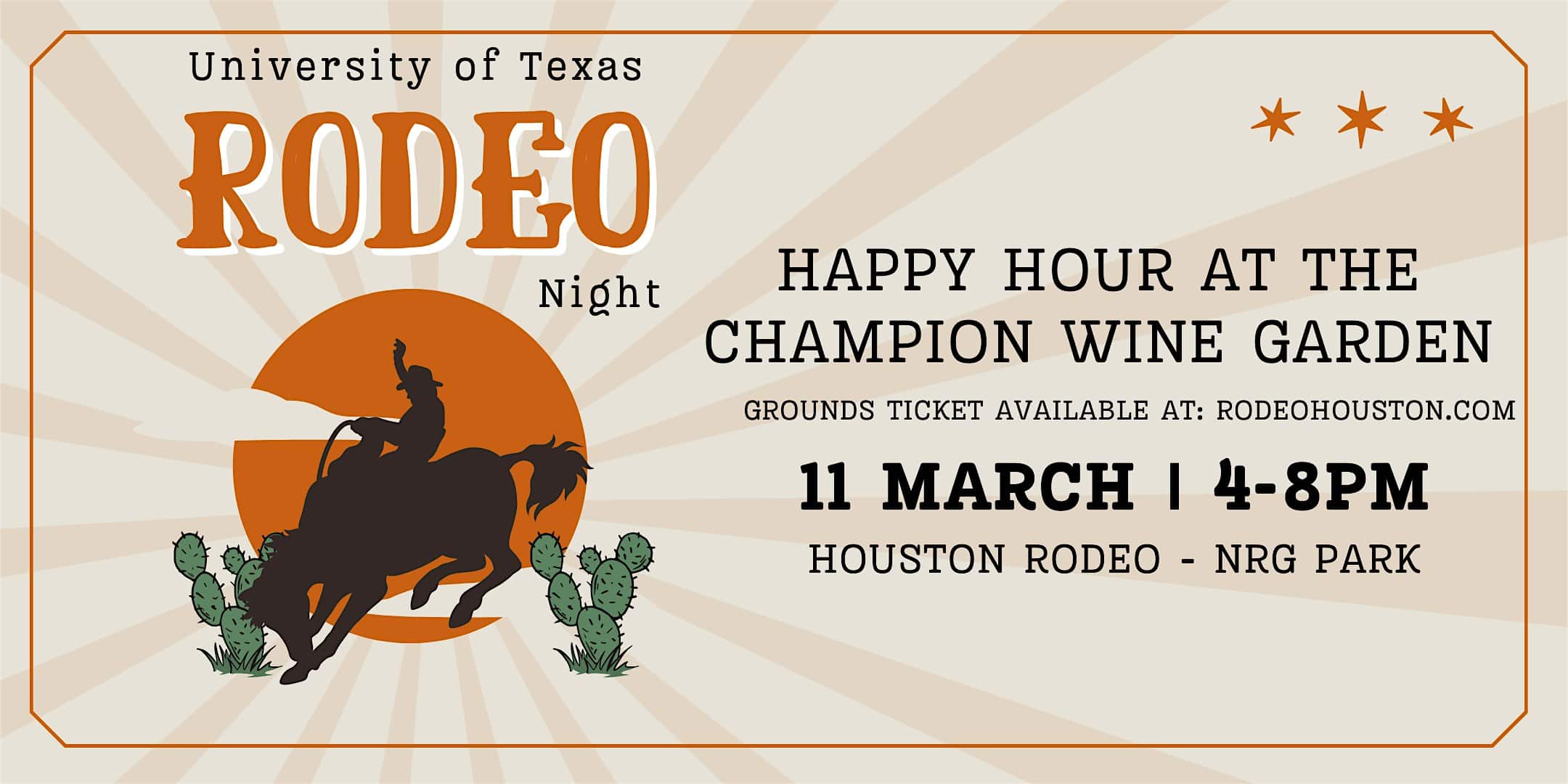 UT Night at the Houston Rodeo: Texas Exes & McCombs Happy Hour at Houston Livestock Show & Rodeo Champion Wine Garden – Valley Tent – Houston, TX