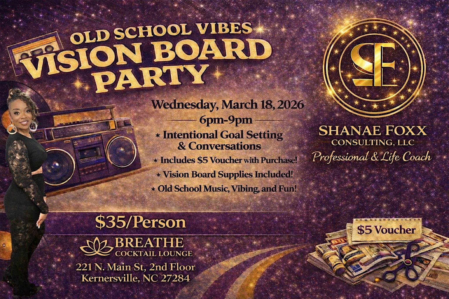 Old School Vibes Vision Board Party | Create, Vibe & Reset at Breathe Event Lounge & Catering – Kernersville, NC