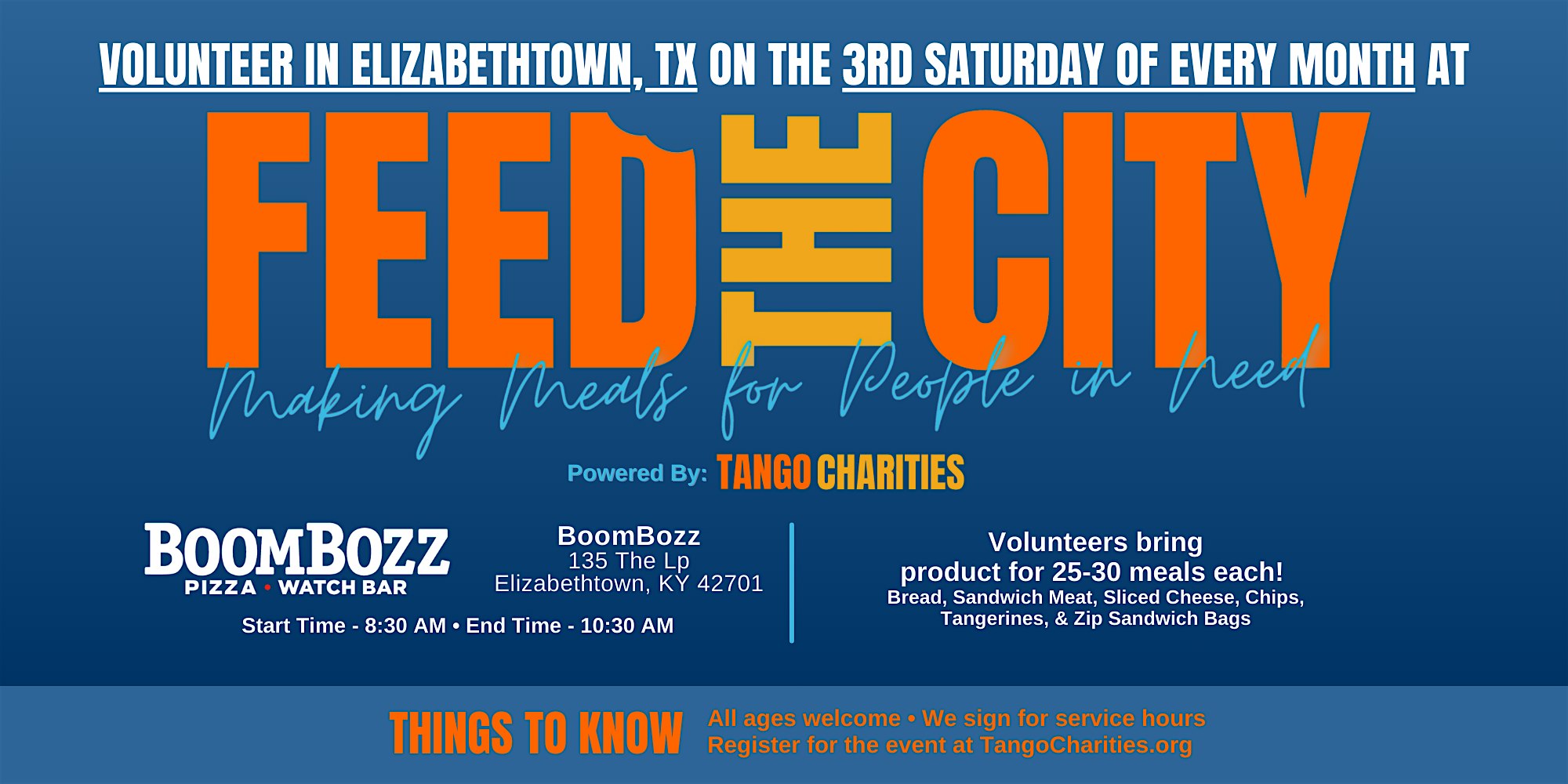 Feed The City Elizabethtown: Making Meals for People In Need at Boombozz Craft Pizza & Taphouse – Elizabethtown – Elizabethtown, KY