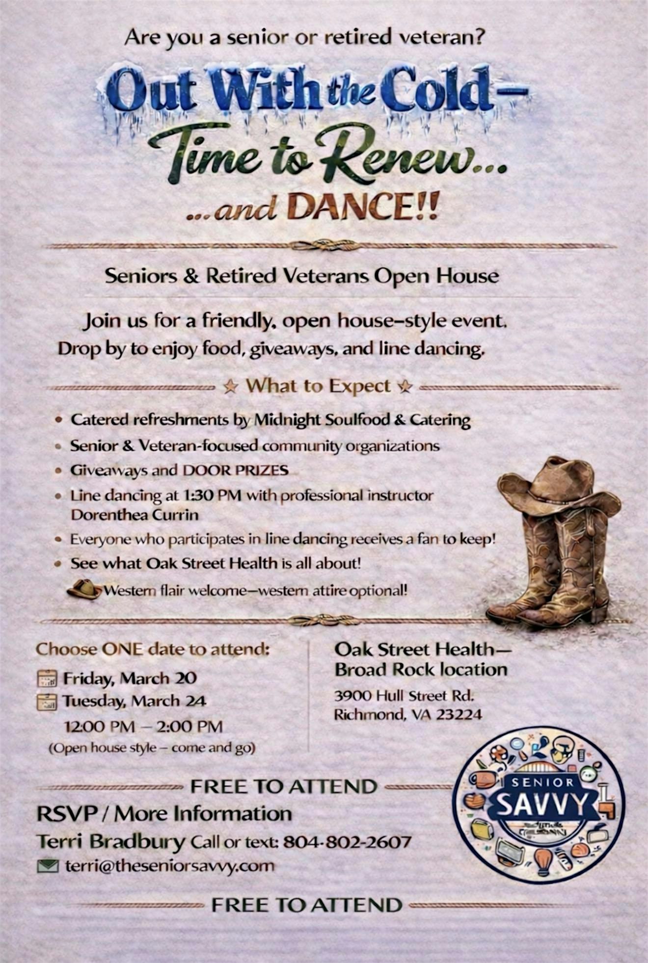 Seniors & Veterans “Out With the Cold, Time to Renew…and Dance!!” Event at Oak Street Health Broad Rock Primary Care Clinic – Richmond, VA