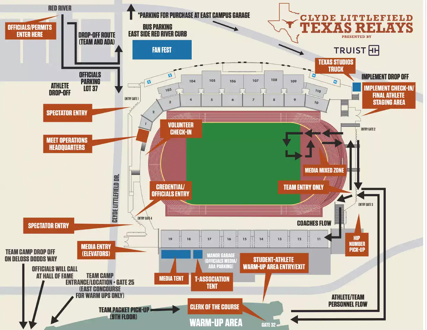 Clyde Littlefield Texas Relays Map - Austin, TX