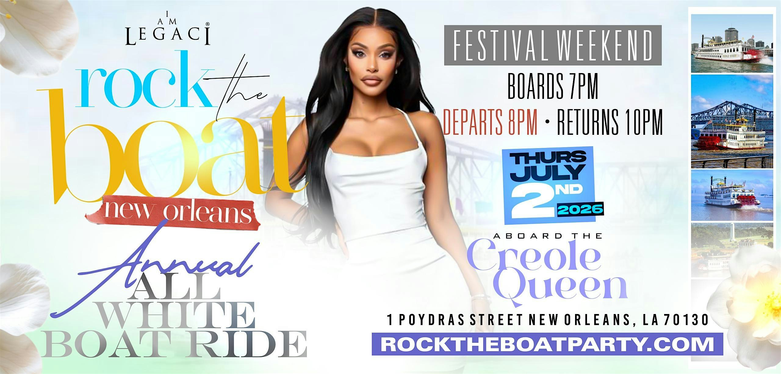 ROCK THE BOAT ANNUAL ALL WHITE BOAT RIDE PARTY BIG FESTIVAL WEEKEND 2026 at Paddlewheeler Creole Queen – New Orleans, LA