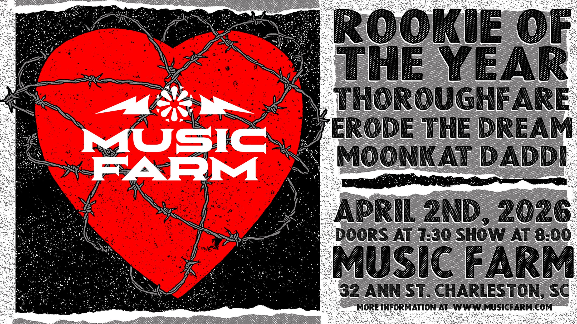 Moonkat Daddi, Erode the Dream, Thoroughfare, & Rookie of the Year at Music Farm – Charleston, SC