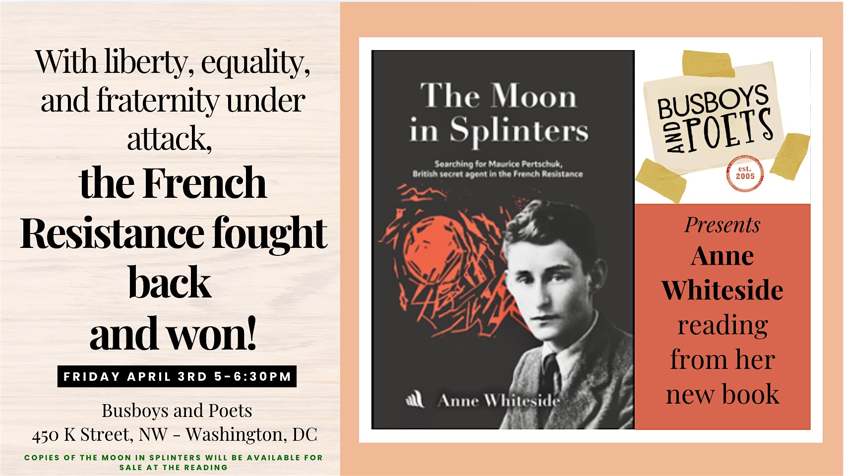 The Moon in Splinters Book Reading at Busboys and Poets – Washington, DC