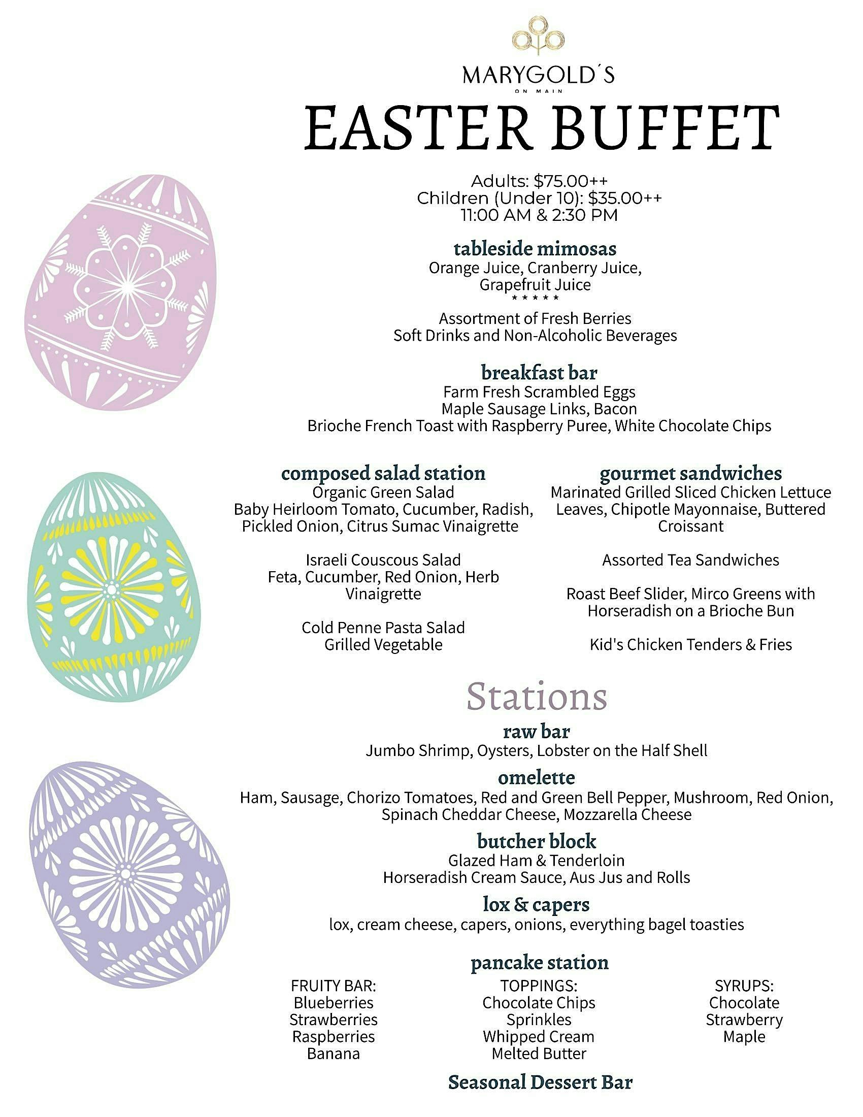 Easter Buffet at Marygold’s on Main – Newtown, CT
