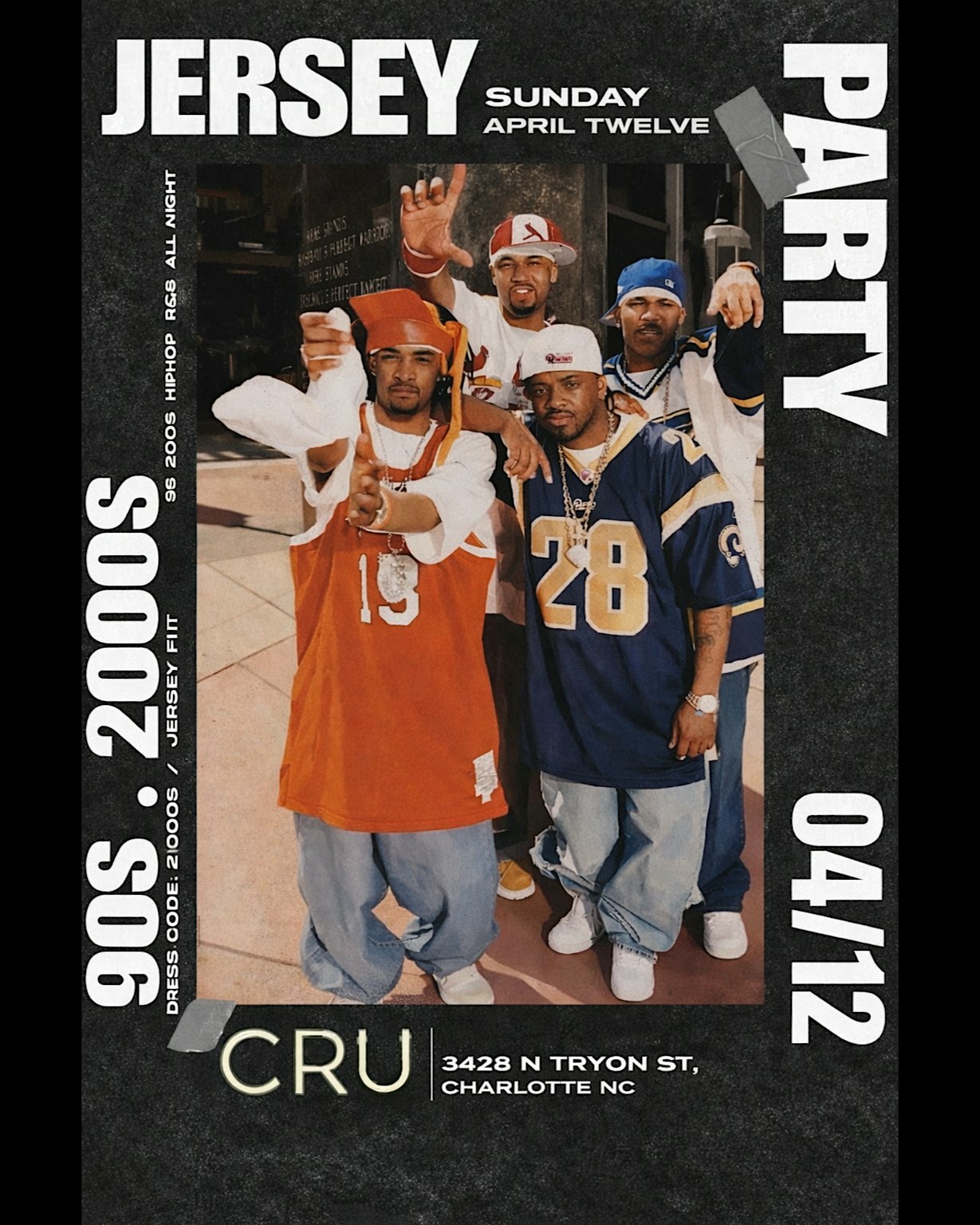 Jersey Party: 90s vs 2000s Edition! $5 DRINKS $5 WING BASKETS $10 HOOAKH at Cru Charlotte, North Tryon Street, Charlotte, NC, USA – Charlotte, NC