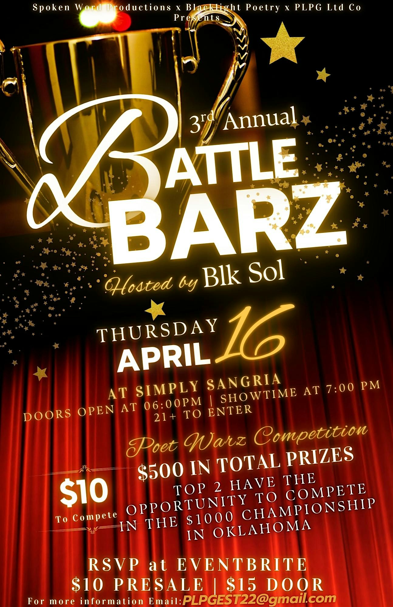 Simply Poetry Presents: 3rd Annual Battle Barz at Simply Sangria – Wichita, KS