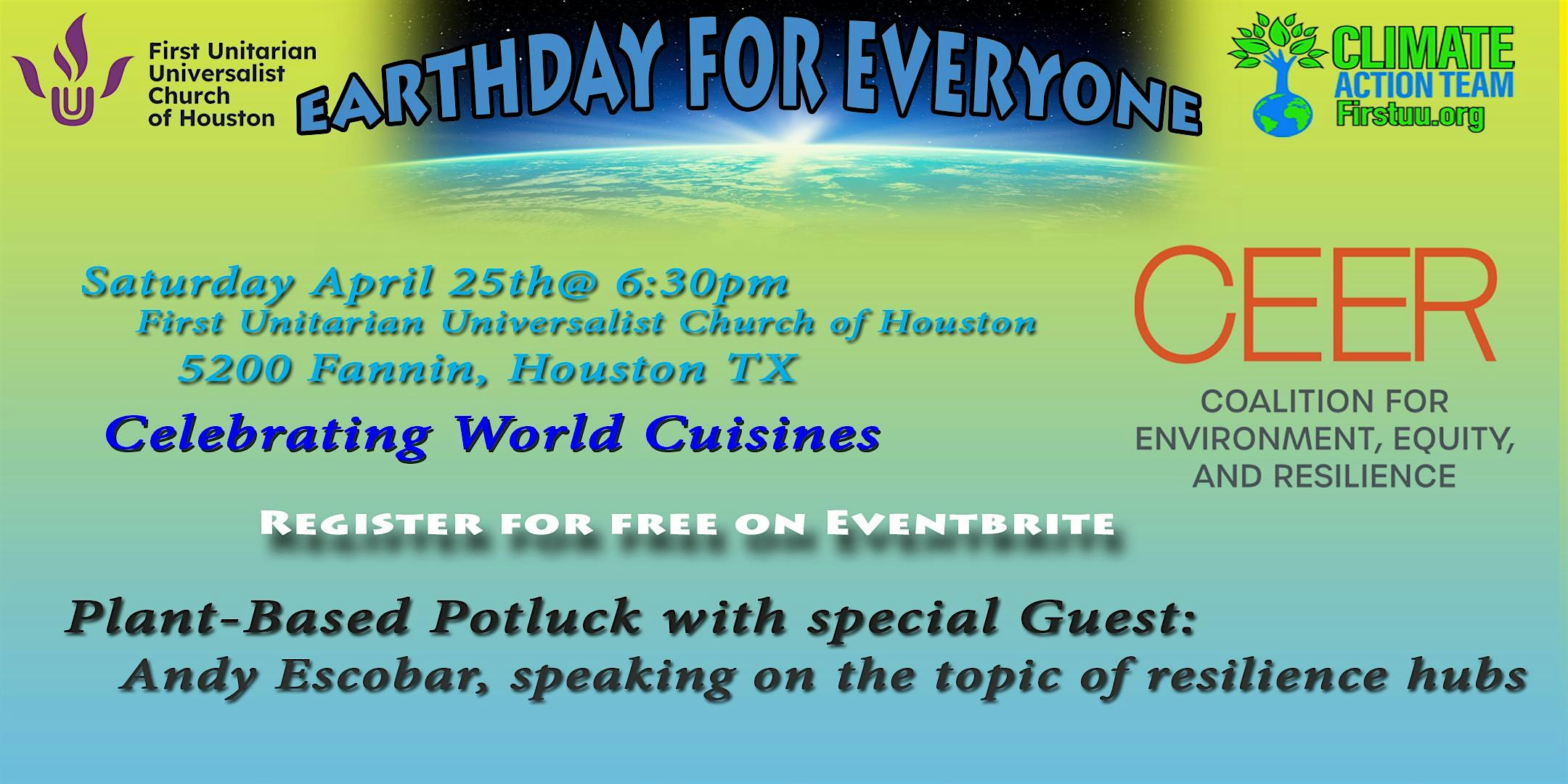 Earth Day for Everyone Plant-based Potluck at First UU Church – Houston, TX