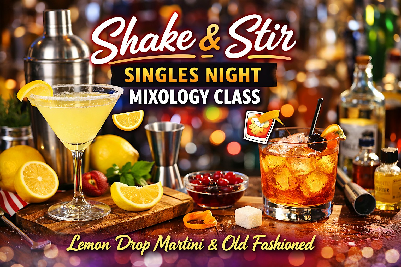 Shake & Stir Singles Night – Mixology Class at 6123 Nieman Rd ste a – Shawnee, KS