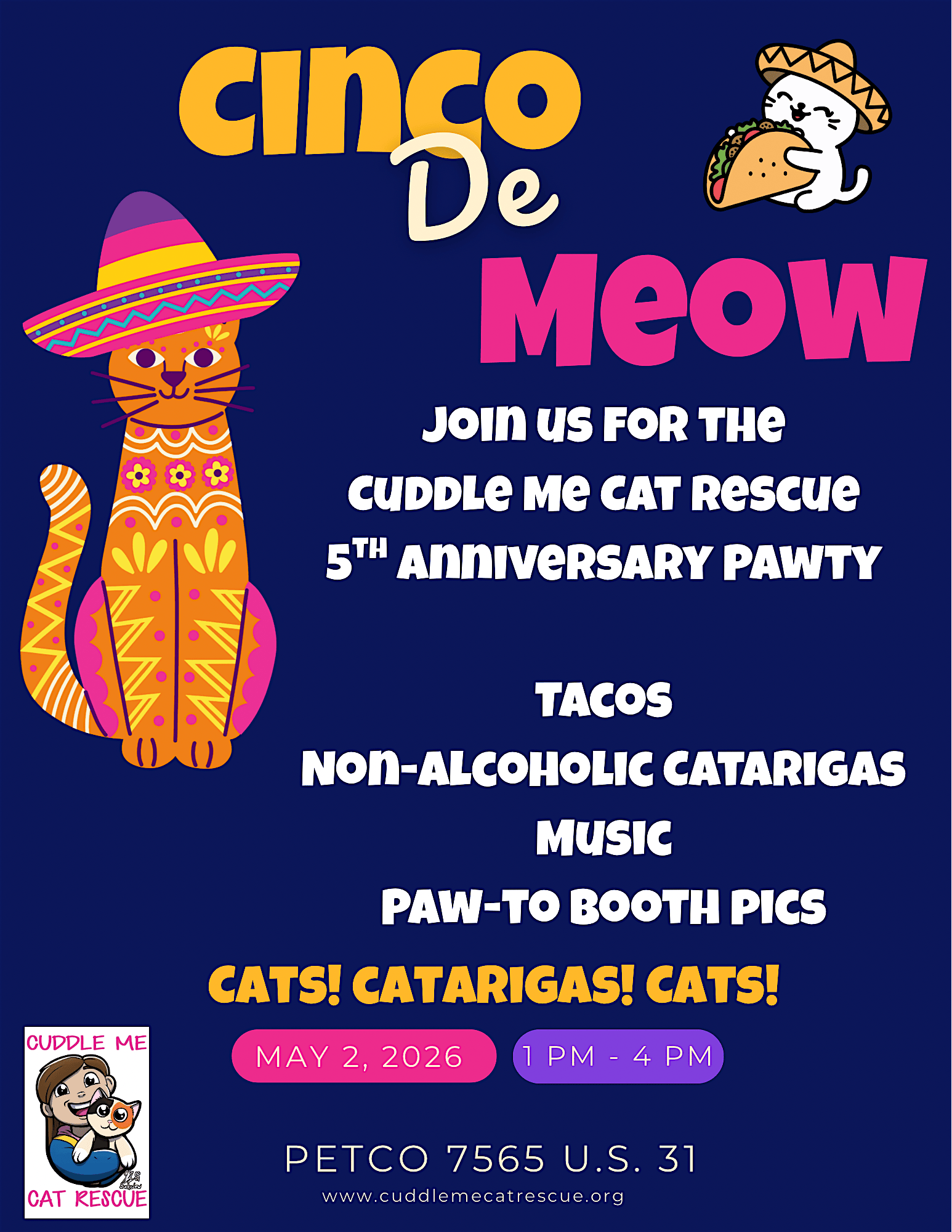 Cuddle Me Cat Rescue Cinco De Meow at Petco – Indianapolis, IN