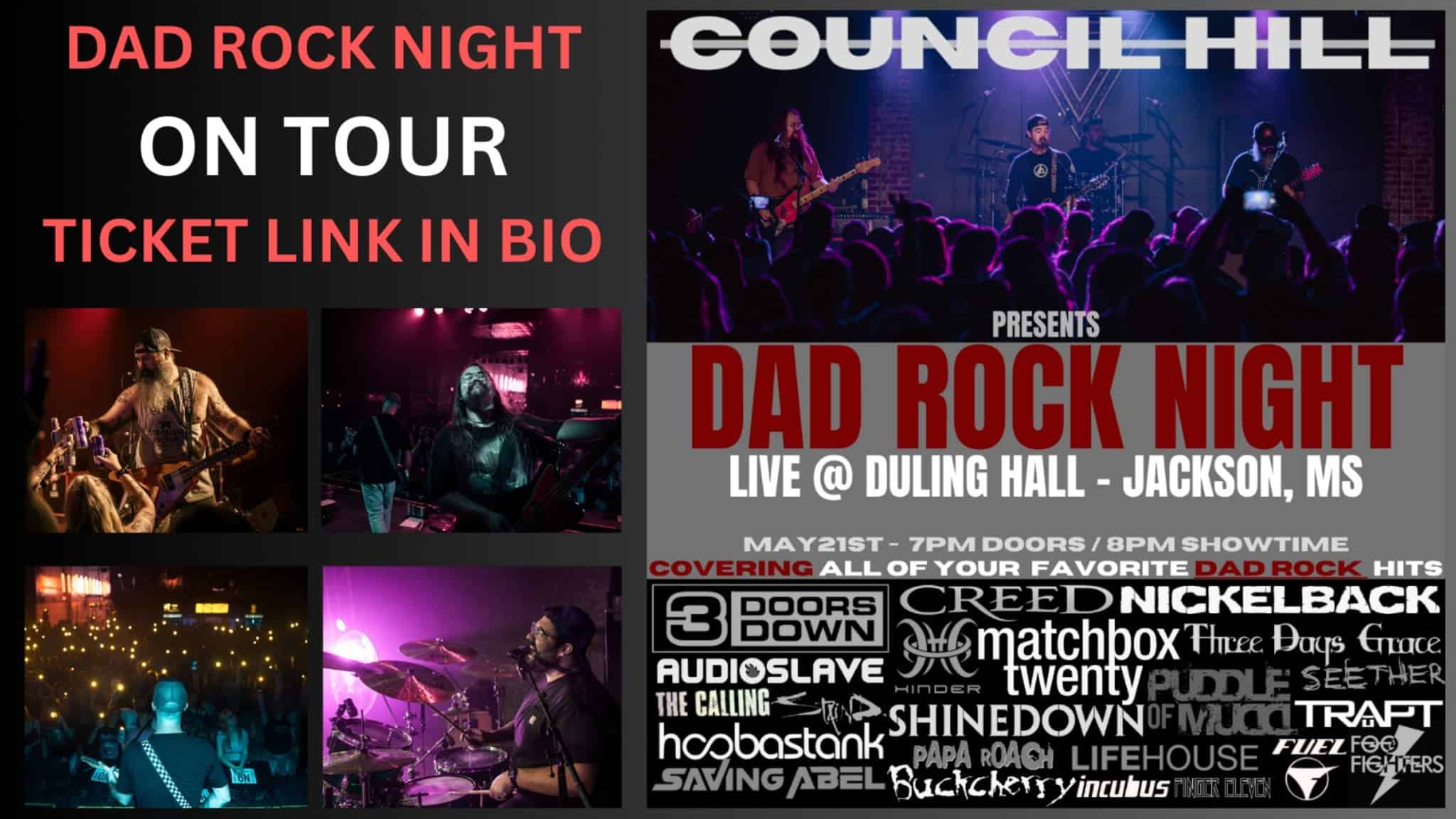 “Dad Rock Night” (a tribute to 2000’s Rock)(presented by Council Hill) at Duling Hall – Jackson, MS