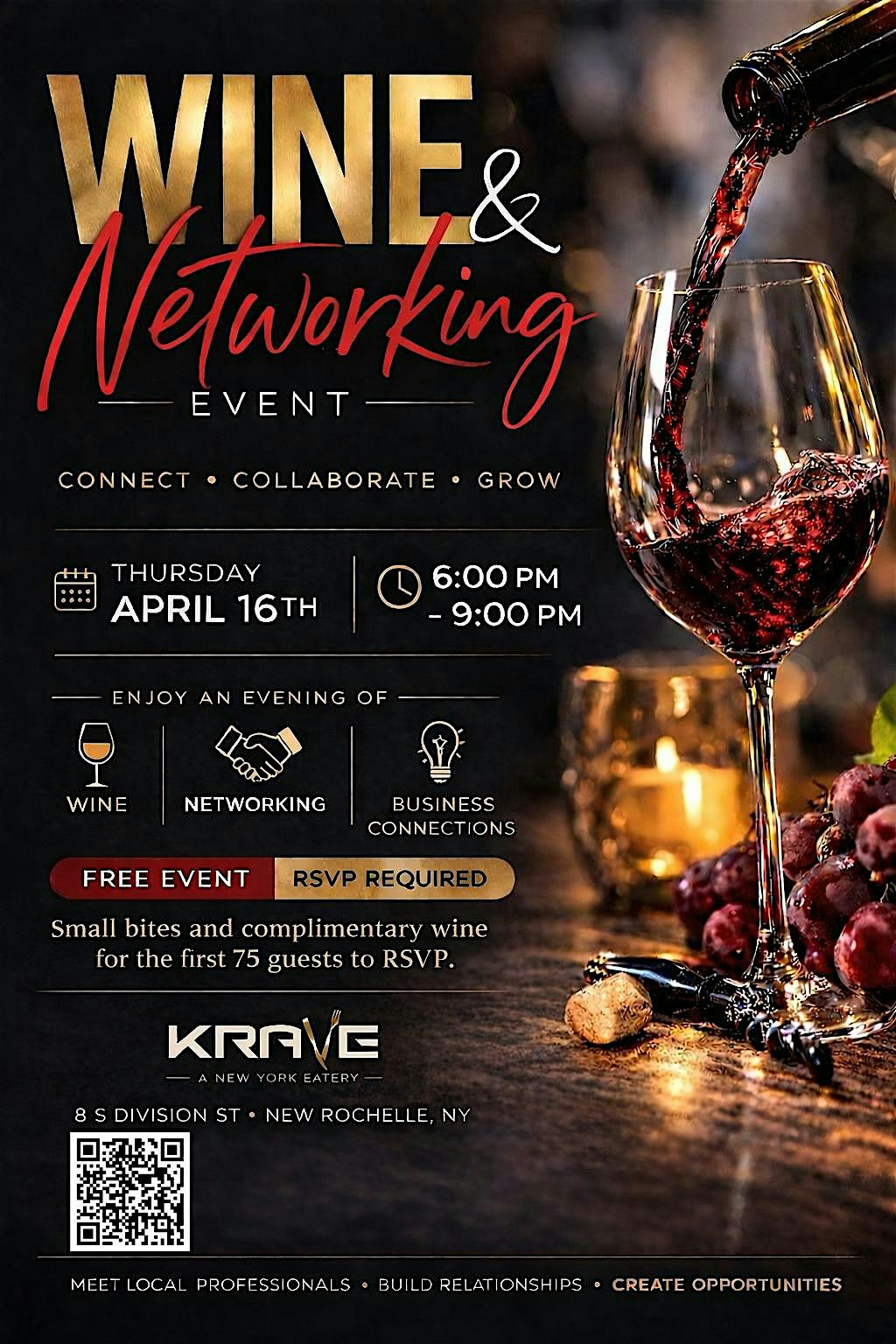 Wine and Networking at KRAVE A New York Eatery – New Rochelle, NY