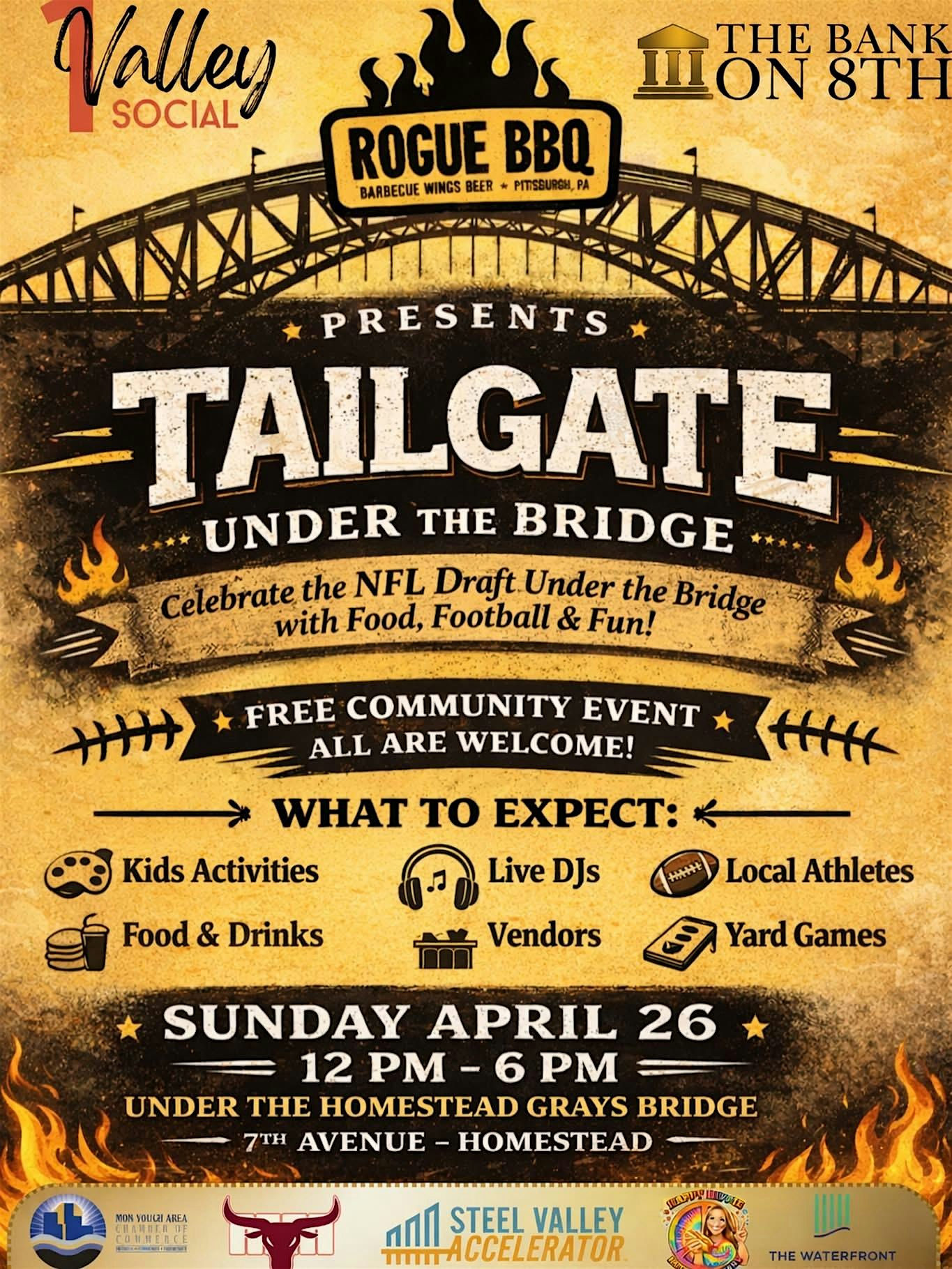 The NFL Draft Tailgate Under the Bridge at Homestead Grays Bridge – Pittsburgh, PA